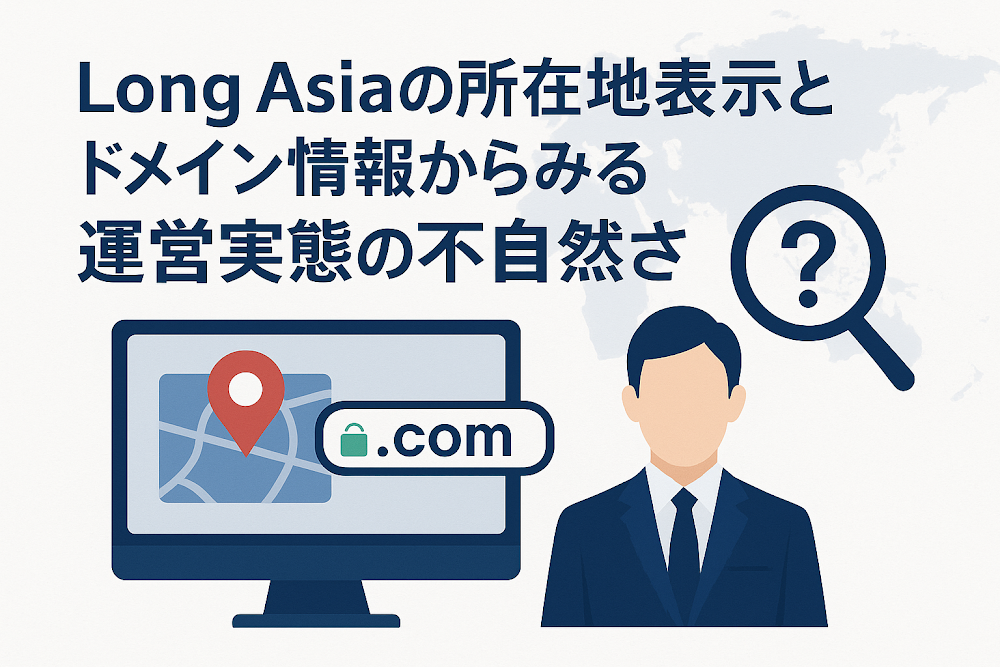 Long Asiaの所在地表示とドメイン情報からみる運営実態の不自然さ