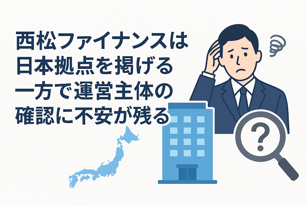 西松ファイナンスは日本拠点を掲げる一方で運営主体の確認に不安が残る
