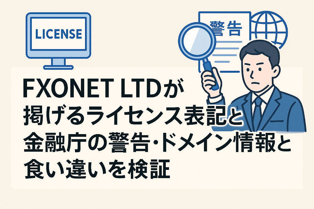 FXONET LTDが掲げるライセンス表記と金融庁の警告・ドメイン情報との食い違いを検証