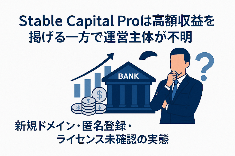 Stable Capital Proは高額収益を掲げる一方で運営主体が不明　新規ドメイン・匿名登録・ライセンス未確認の実態