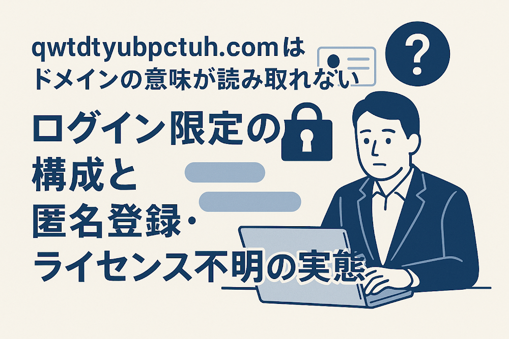 qwtdtyubpctuh.comはドメインの意味が読み取れない ログイン限定の構成と匿名登録・ライセンス不明の実態