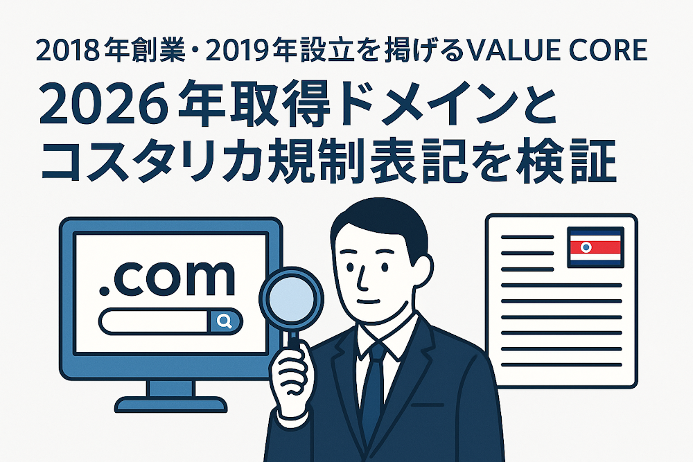 2018年創業・2019年設立を掲げるVALUE CORE　2026年取得ドメインとコスタリカ規制表記を検証