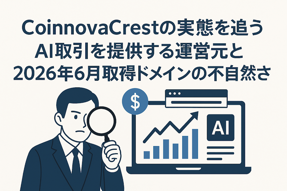 CoinnovaCrestの実態を追う AI取引を提供する運営元と2026年6月取得ドメインの不自然さ