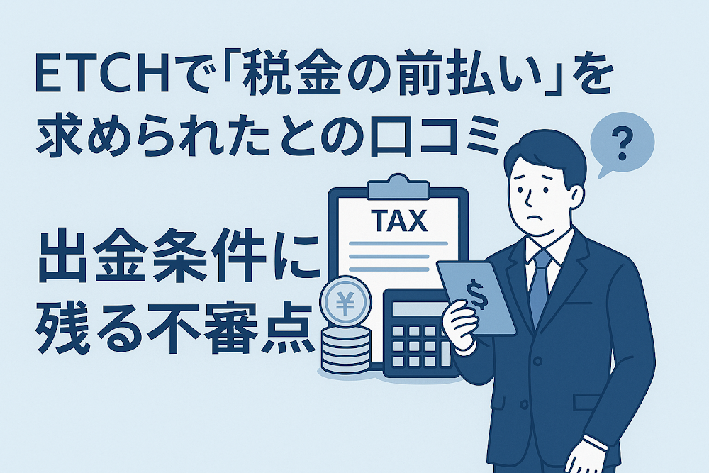 ETCHで「税金の前払い」を求められたとの口コミ　出金条件に残る不審点