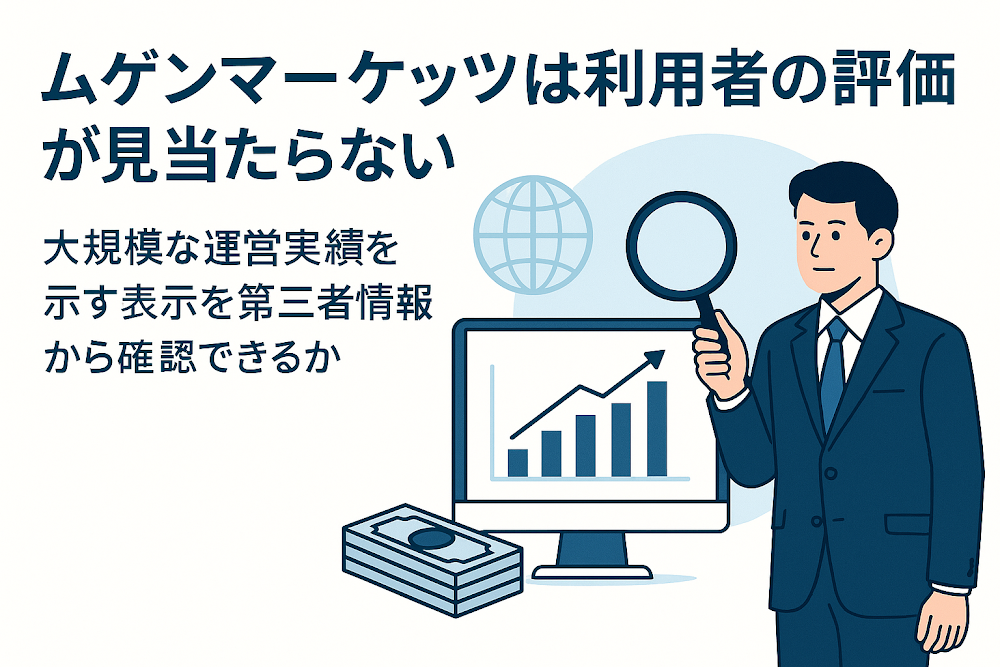 ムゲンマーケッツは利用者の評価が見当たらない 大規模な運営実績を示す表示を第三者情報から確認できるか