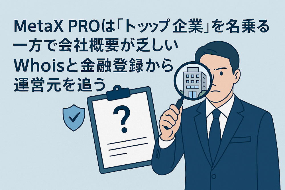 MetaX PROは「トップ企業」を名乗る一方で会社概要が乏しい Whoisと金融登録から運営元を追う