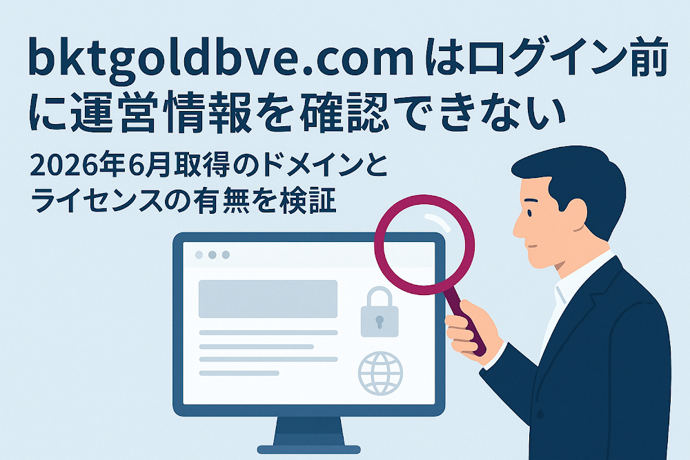 bktgoldbve.comはログイン前に運営情報を確認できない 2026年6月取得のドメインとライセンスの有無を検証