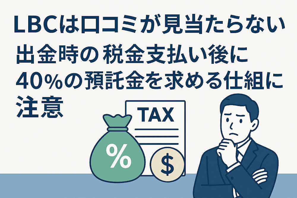 LBCは口コミが見当たらない 出金時の税金支払い後に40%の預託金を求める仕組みに注意