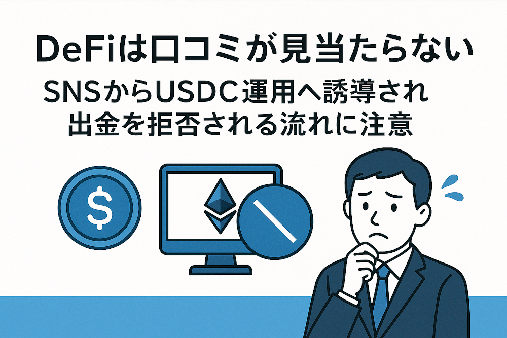Defiは口コミが見当たらない SNSからUSDC運用へ誘導され出金を拒否される流れに注意