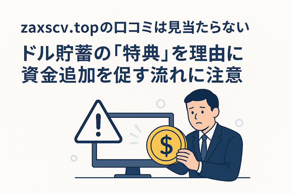 zaxscv.topの口コミは見当たらない　ドル貯蓄の「特典」を理由に資金追加を促す流れに注意