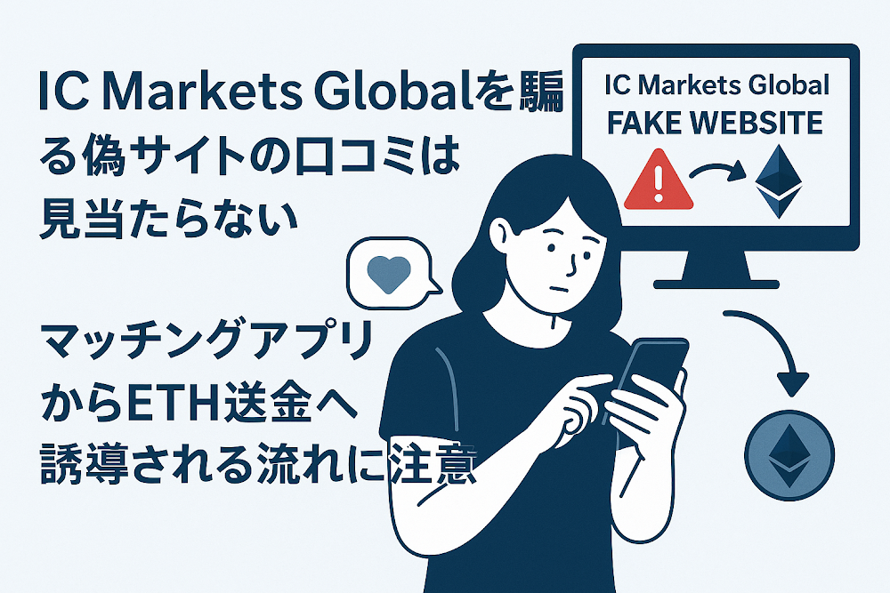 IC Markets Globalを騙る偽サイトの口コミは見当たらない　マッチングアプリからETH送金へ誘導される流れに注意
