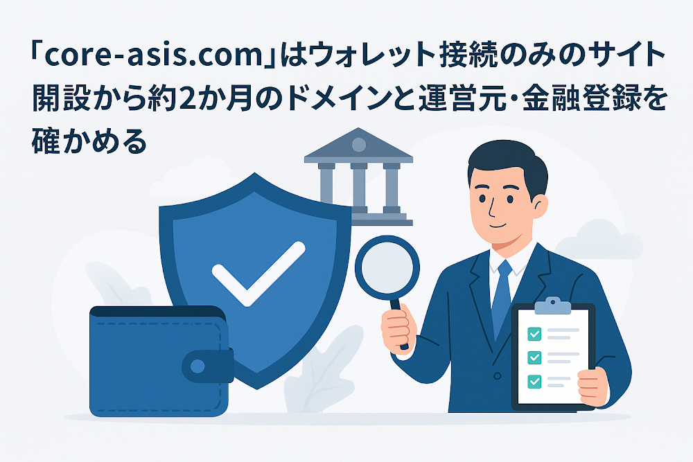 core-asis.comはウォレット接続のみのサイト 運営元・金融登録とドメイン情報を確認