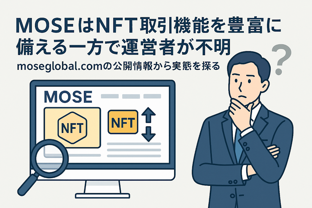 MOSEはNFT取引に関する機能を多数表示する一方で運営者が不明moseglobal.comの公開情報から実態を探る