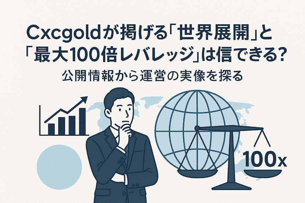 Cxcgoldが掲げる「世界展開」と「最大100倍レバレッジ」は信用できる?公開情報から運営の実像を探る