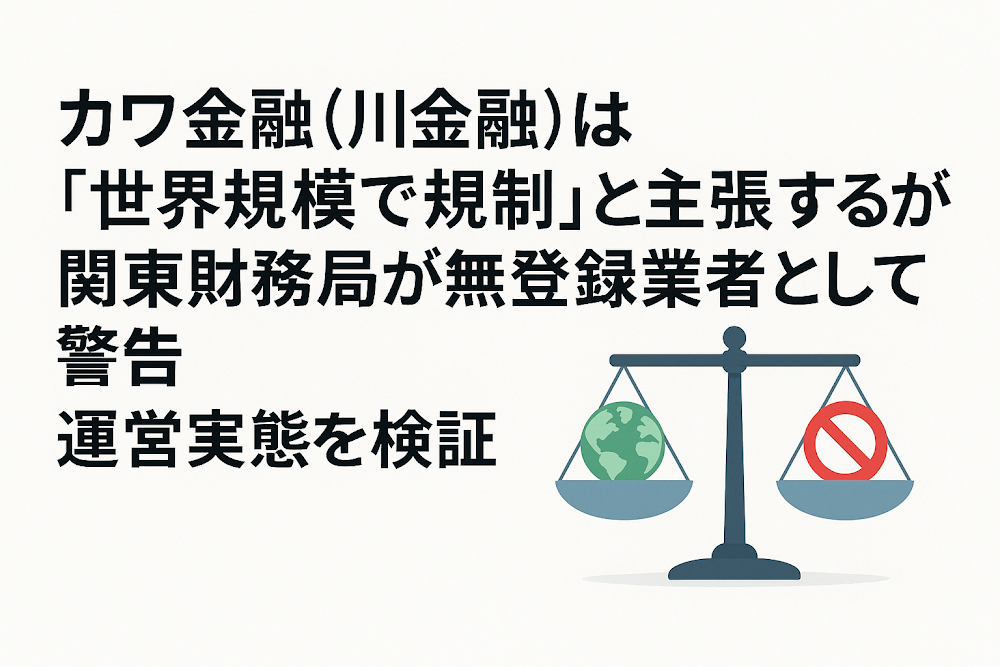 カワ金融（川金融）は「世界規模で規制」と主張するが関東財務局が無登録業者として警告　運営実態を検証