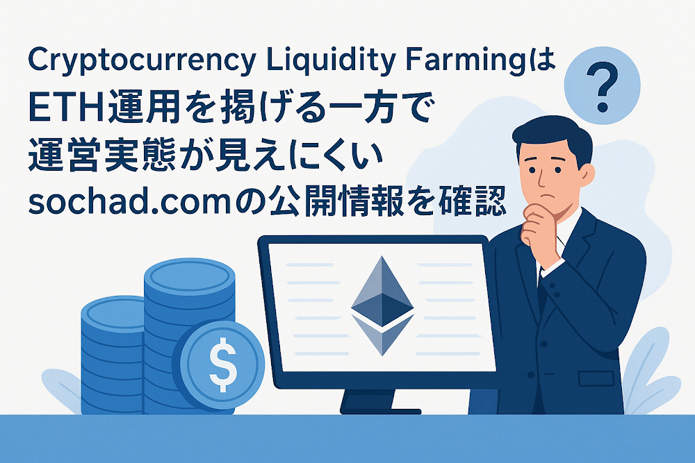 Cryptocurrency Liquidity FarmingはETH運用を掲げる一方で運営実態が見えにくい　sochad.comの公開情報を確認